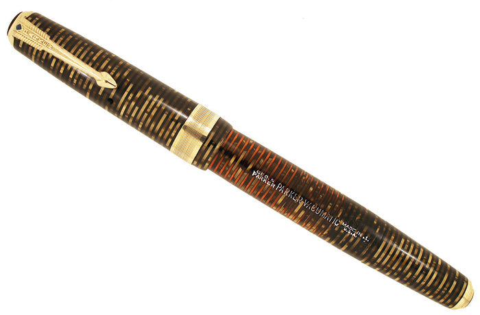 1941 PARKER GOLD PEARL DOUBLE JEWEL VACUMATIC FOUNTAIN PEN JEWELER BAND RESTORED