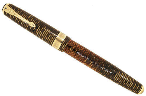 1941 PARKER GOLD PEARL DOUBLE JEWEL VACUMATIC FOUNTAIN PEN JEWELER BAND RESTORED
