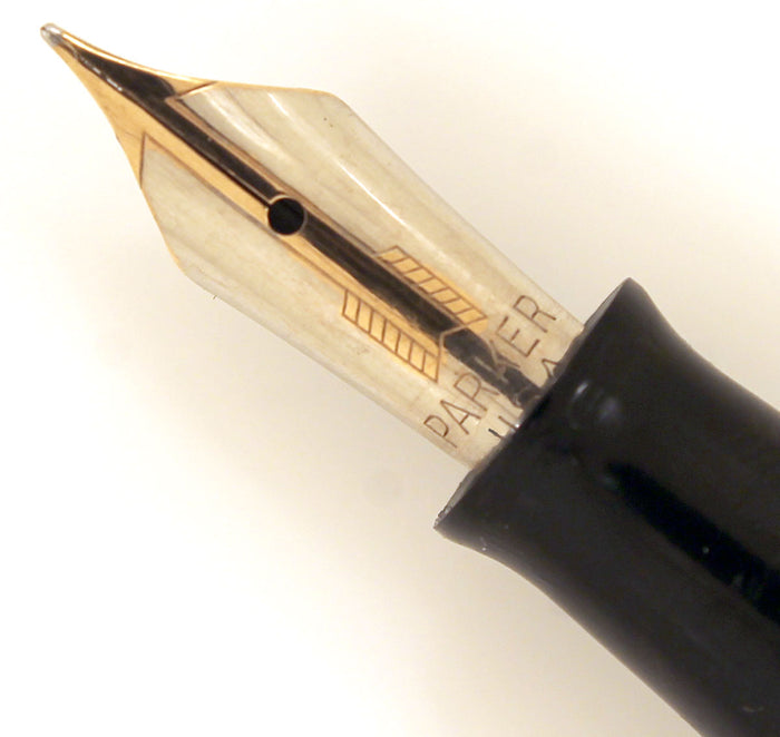 1941 PARKER GOLD PEARL DOUBLE JEWEL VACUMATIC FOUNTAIN PEN JEWELER BAND RESTORED