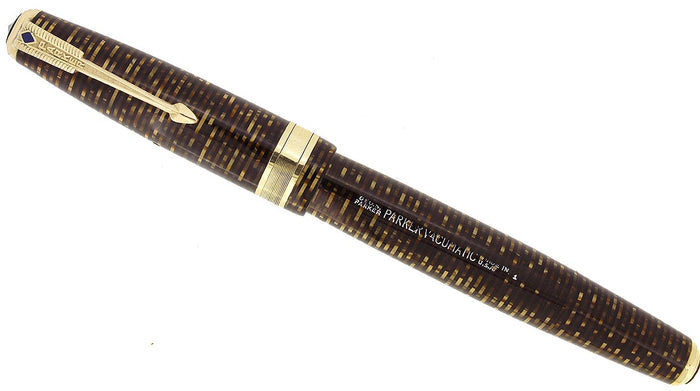 1941 PARKER GOLDEN PEARL VACUMATIC DOUBLE JEWEL JEWELERS CAP BAND FOUNTAIN PEN RESTORED OFFERED BY ANTIQUE DIGGER