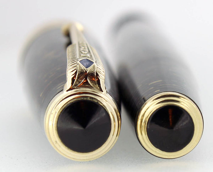 1941 PARKER GOLDEN PEARL VACUMATIC DOUBLE JEWEL JEWELERS CAP BAND FOUNTAIN PEN RESTORED OFFERED BY ANTIQUE DIGGER