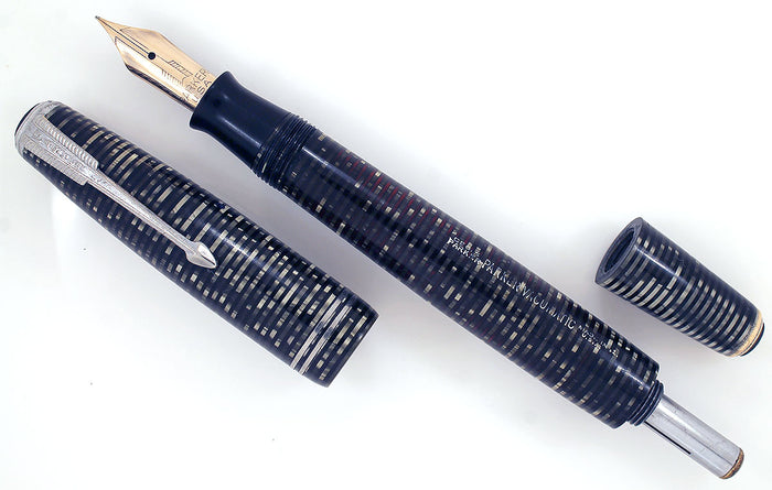 1941 PARKER SILVER PEARL DOUBLE JEWEL VACUMATIC FOUNTAIN MAJOR SIZE RESTORED OFFERED BY ANTIQUE DIGGER