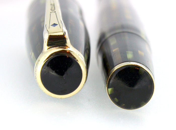 1941 PARKER STRIPED SENIOR DUOFOLD GREEN GOLD CELLULOID FOUNTAIN PEN RESTORED OFFERED BY ANTIQUE DIGGER