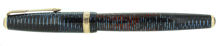 1941 PARKER VACUMATIC AZURE PEARL DOUBLE JEWEL LONG MAJOR FOUNTAIN PEN RESTORED OFFERED BY ANTIQUE DIGGER