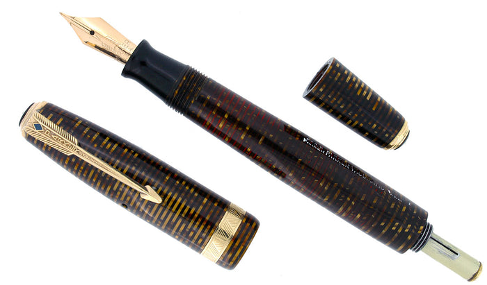 1941 PARKER VACUMATIC DOUBLE JEWEL GOLDEN PEARL CELLULOID FOUNTAIN PEN RESTORED OFFERED BY ANTIQUE DIGGER