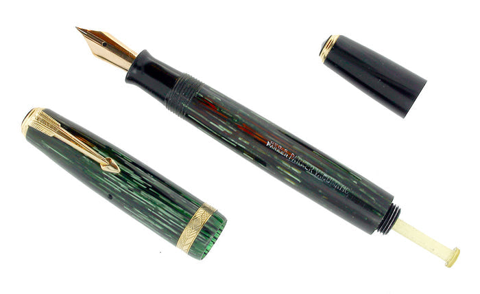 1941 PARKER VACUMATIC JUNIOR DEBUTANTE EMERALD PEARL FOUNTAIN PEN RESTORED OFFERED BY ANTIQUE DIGGER