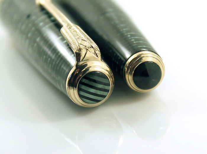 1941 PARKER VACUMATIC MAJOR EMERALD PEARL DOUBLE JEWELED FOUNTAIN PEN RESTORED OFFERED BY ANTIQUE DIGGER