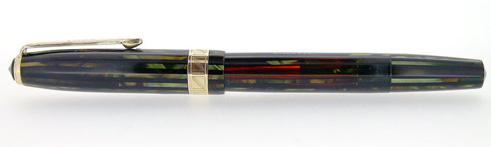 1942 PARKER DUOFOLD GREEN GOLD CELLULOID FOUNTAIN PEN MAJOR SIZE RESTORED OFFERED BY ANTIQUE DIGGER