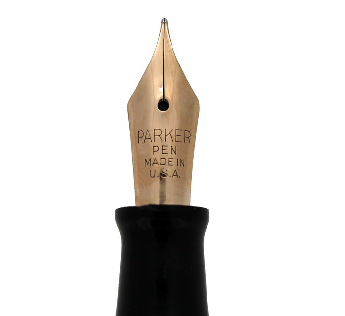 1942 PARKER DUOFOLD GREEN GOLD CELLULOID FOUNTAIN PEN MAJOR SIZE RESTORED OFFERED BY ANTIQUE DIGGER
