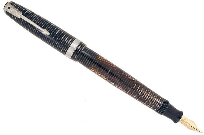 1942 PARKER SILVER PEARL VACUMATIC FOUNTAIN PEN F to B NIB MAJOR SIZE RESTORED OFFERED BY ANTIQUE DIGGER