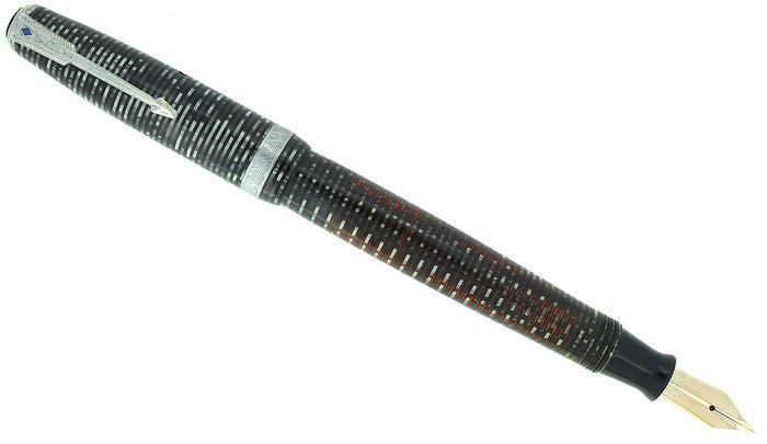 1942 PARKER SILVER PEARL VACUMATIC MAJOR FOUNTAIN PEN XXF-M FLEX NIB RESTORED OFFERED BY ANTIQUE DIGGER