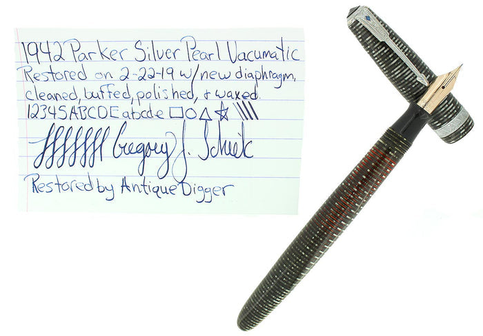 1942 PARKER SILVER PEARL VACUMATIC MAJOR FOUNTAIN PEN XXF-M FLEX NIB RESTORED OFFERED BY ANTIQUE DIGGER