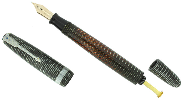 1942 PARKER SILVER PEARL VACUMATIC MAJOR FOUNTAIN PEN XXF-M FLEX NIB RESTORED OFFERED BY ANTIQUE DIGGER