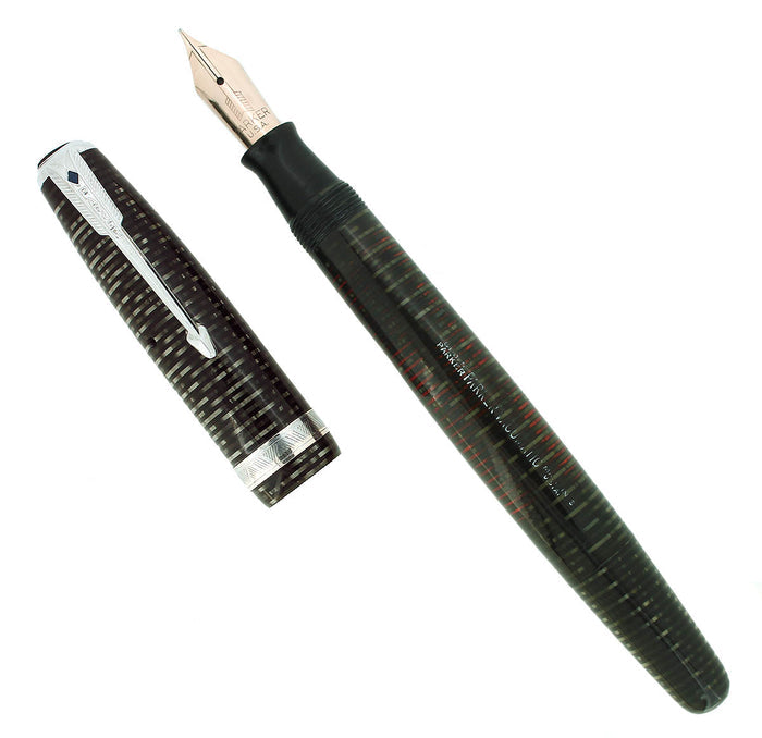 1943 PARKER MAJOR VACUMATIC SILVER PEARL FOUNTAIN PEN RESTORED OFFERED BY ANTIQUE DIGGER