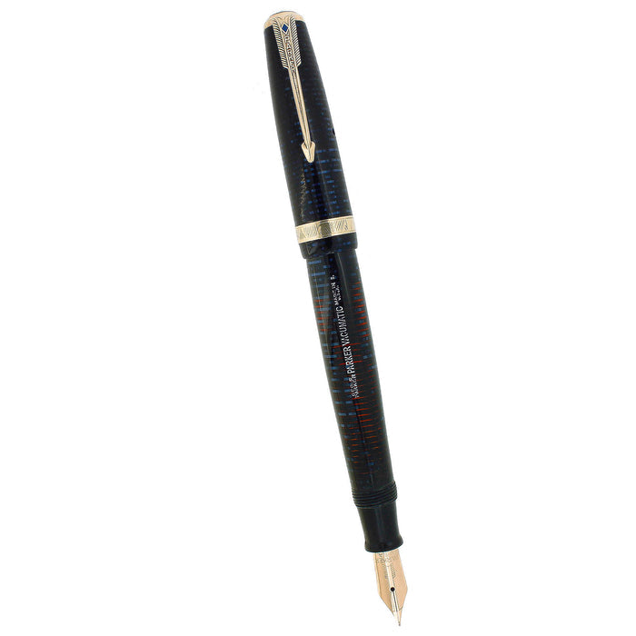 1943 PARKER VACUMATIC AZURE PEARL SINGLE JEWEL MAJOR FOUNTAIN PEN RESTORED OFFERED BY ANTIQUE DIGGER