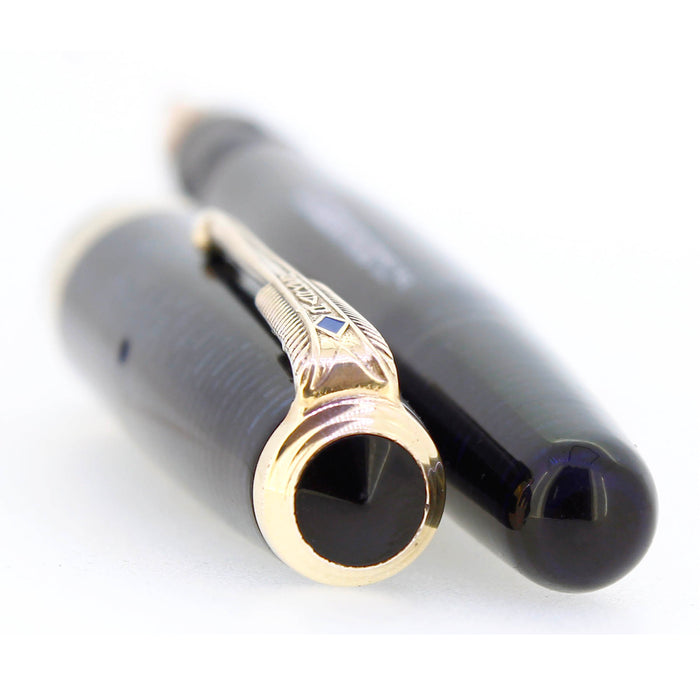 1943 PARKER VACUMATIC AZURE PEARL SINGLE JEWEL MAJOR FOUNTAIN PEN RESTORED OFFERED BY ANTIQUE DIGGER
