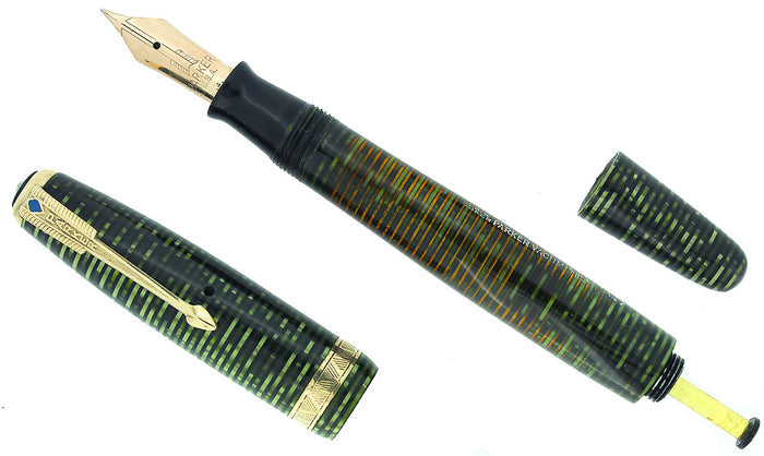 1944 PARKER EMERALD PEARL VACUMATIC MAJOR FOUNTAIN PEN F-BB FLEX NIB RESTORED OFFERED BY ANTIQUE DIGGER