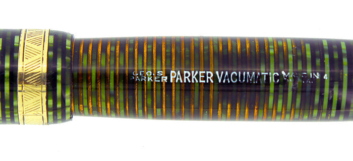 1944 PARKER EMERALD PEARL VACUMATIC MAJOR FOUNTAIN PEN F-BB FLEX NIB RESTORED OFFERED BY ANTIQUE DIGGER