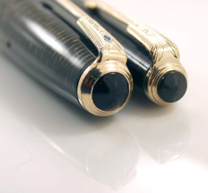 1944 PARKER GOLDEN PEARL VACUMATIC FOUNTAIN PEN & PENCIL SET RESTORED OFFER BY ANTIQUE DIGGER