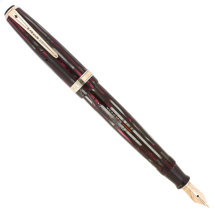 1944 PARKER STRIPED DUOFOLD SENIOR DUSTY ROSE BLUE DIAMOND FOUNTAIN PEN RESTORED OFFERED BY ANTIQUE DIGGER