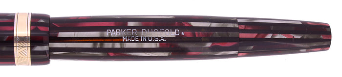1944 PARKER STRIPED DUOFOLD SENIOR DUSTY ROSE BLUE DIAMOND FOUNTAIN PEN RESTORED OFFERED BY ANTIQUE DIGGER