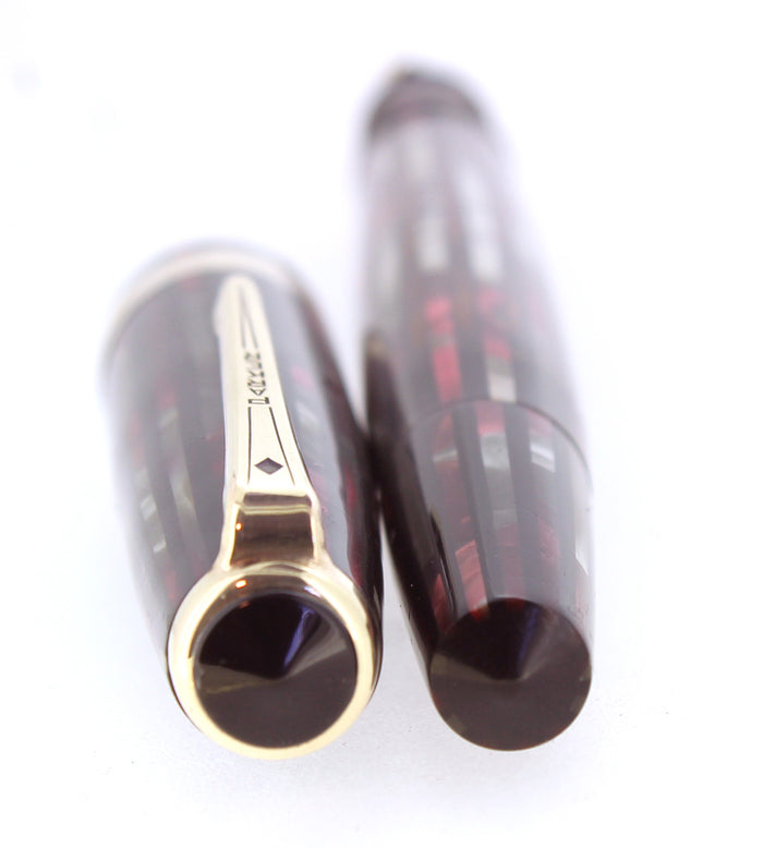 1944 PARKER STRIPED DUOFOLD SENIOR DUSTY ROSE BLUE DIAMOND FOUNTAIN PEN RESTORED OFFERED BY ANTIQUE DIGGER