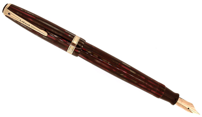 1944 PARKER STRIPED SENIOR DUOFOLD DUSTY ROSE CELLULOID FOUNTAIN PEN RESTORED OFFERED BY ANTIQUE DIGGER