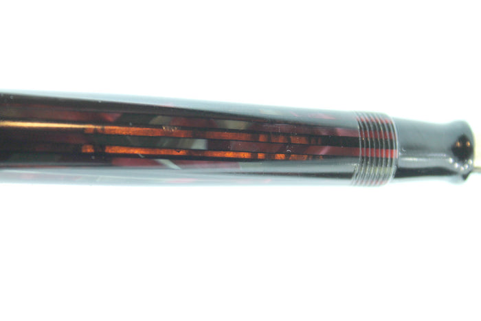1944 PARKER STRIPED SENIOR DUOFOLD DUSTY ROSE CELLULOID FOUNTAIN PEN RESTORED OFFERED BY ANTIQUE DIGGER
