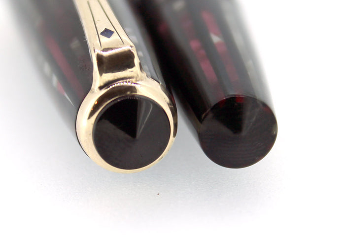 1944 PARKER STRIPED SENIOR DUOFOLD DUSTY ROSE CELLULOID FOUNTAIN PEN RESTORED OFFERED BY ANTIQUE DIGGER