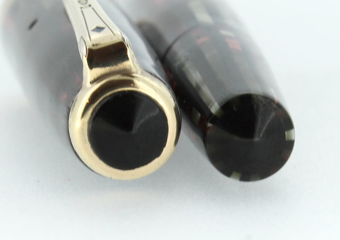 1944 PARKER STRIPED SENIOR DUOFOLD DUSTY ROSE CELLULOID FOUNTAIN PEN RESTORED OFFERED BY ANTIQUE DIGGER