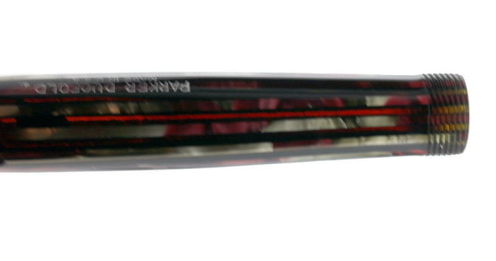 1944 PARKER STRIPED SENIOR DUOFOLD DUSTY ROSE CELLULOID FOUNTAIN PEN RESTORED OFFERED BY ANTIQUE DIGGER