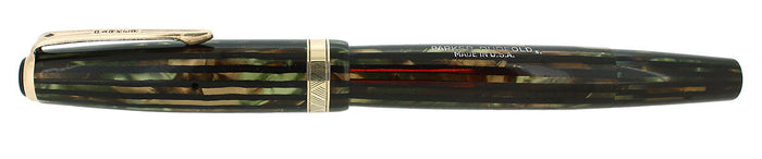1945 PARKER DUOFOLD SENIOR GREEN GOLD CELLULOID FOUNTAIN PEN RESTORED OFFERED BY ANTIQUE DIGGER