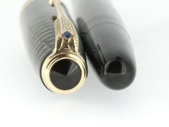 1945 PARKER EMERALD PEARL DOUBLE JEWEL VACUMATIC FOUNTAIN PEN RESTORED OFFERED BY ANTIQUE DIGGER