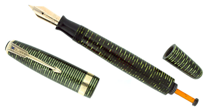 1945 PARKER EMERALD PEARL VACUMATIC MAJOR FOUNTAIN PEN M-B FLEX NIB RESTORED OFFERED BY ANTIQUE DIGGER