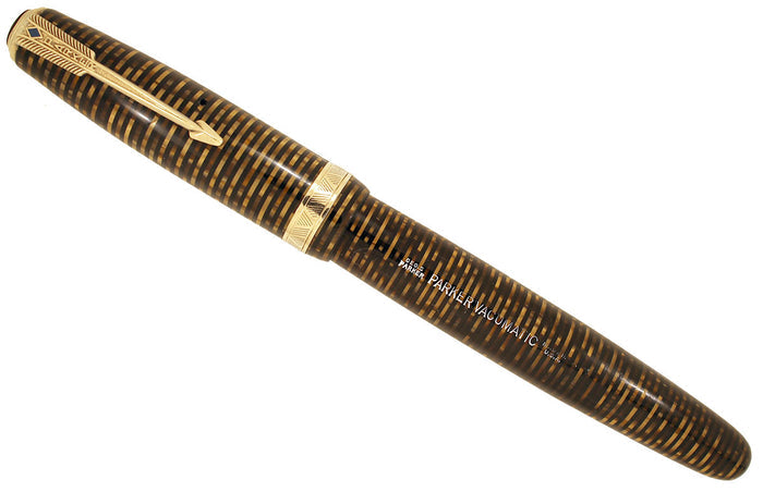 1945 PARKER GOLDEN PEARL VACUMATIC MAJOR FOUNTAIN PEN F to BB FLEX NIB WITH SEAMED CELLULOID RESTORED OFFERED BY ANTIQUE DIGGER