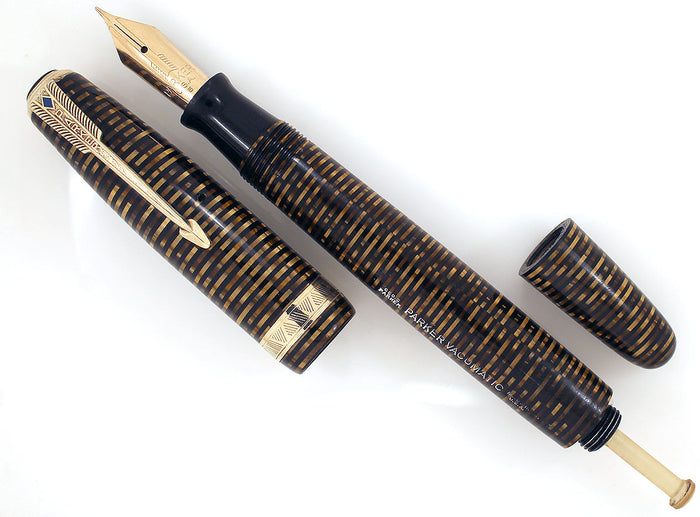 1945 PARKER GOLDEN PEARL VACUMATIC MAJOR FOUNTAIN PEN F to BB FLEX NIB WITH SEAMED CELLULOID RESTORED OFFERED BY ANTIQUE DIGGER