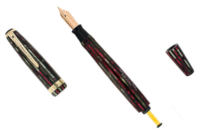 1945 PARKER SENIOR DUOFOLD DUSTY ROSE CELLULOID FOUNTAIN PEN M-B NIB RESTORED OFFERED BY ANTIQUE DIGGER