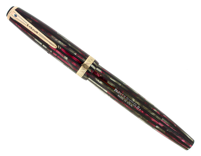 1945 PARKER SENIOR DUOFOLD DUSTY ROSE CELLULOID FOUNTAIN PEN M-BB NIB RESTORED OFFERED BY ANTIQUE DIGGER