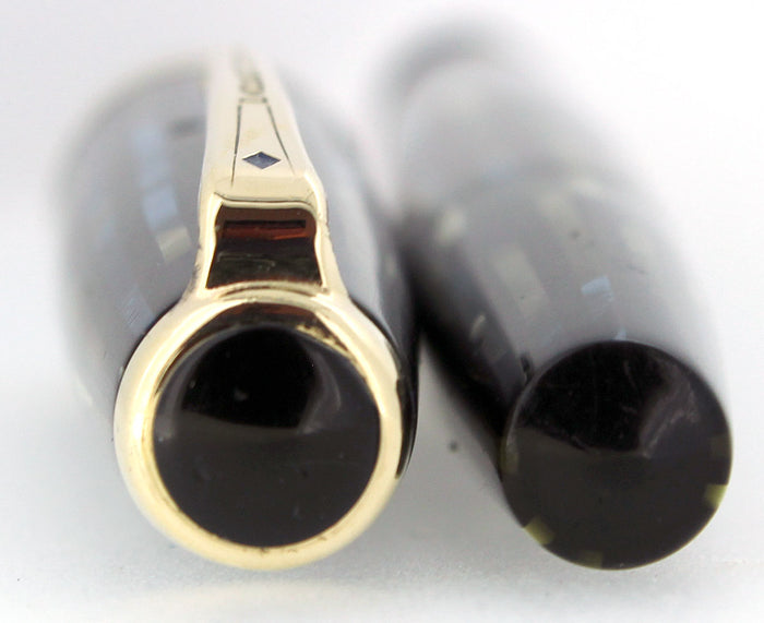 1946 PARKER SENIOR DUOFOLD STRIPED BLUE GRAY CELLULOID FOUNTAIN PEN RESTORED OFFERED BY ANTIQUE DIGGER