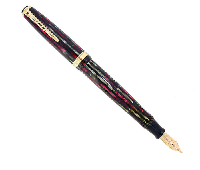 1945 PARKER SENIOR DUOFOLD STRIPED DUSTY ROSE CELLULOID FOUNTAIN PEN RESTORED OFFERED BY ANTIQUE DIGGER