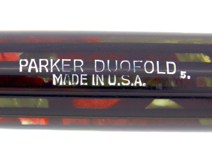 1945 PARKER SENIOR DUOFOLD STRIPED DUSTY ROSE CELLULOID FOUNTAIN PEN RESTORED OFFERED BY ANTIQUE DIGGER