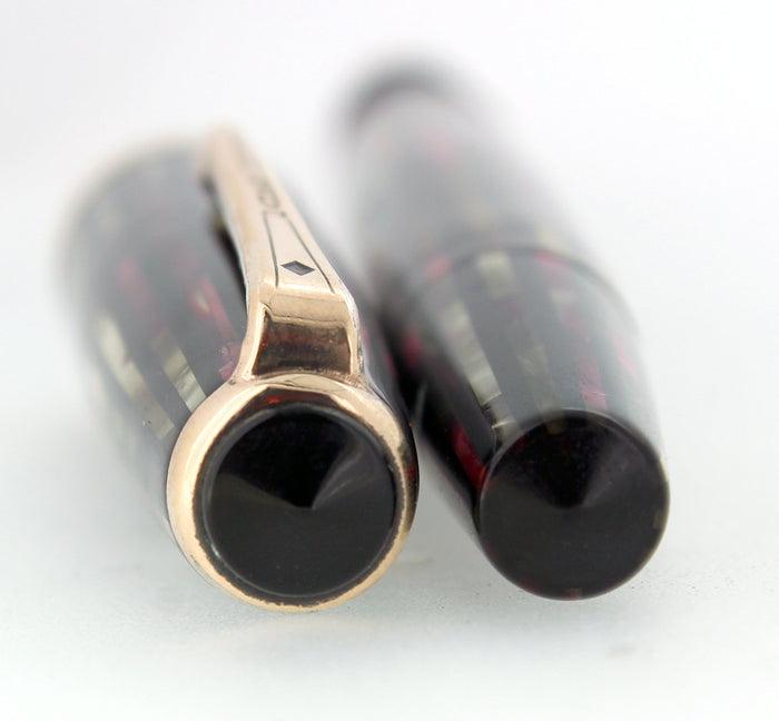 1945 PARKER SENIOR DUOFOLD STRIPED DUSTY ROSE CELLULOID FOUNTAIN PEN RESTORED OFFERED BY ANTIQUE DIGGER
