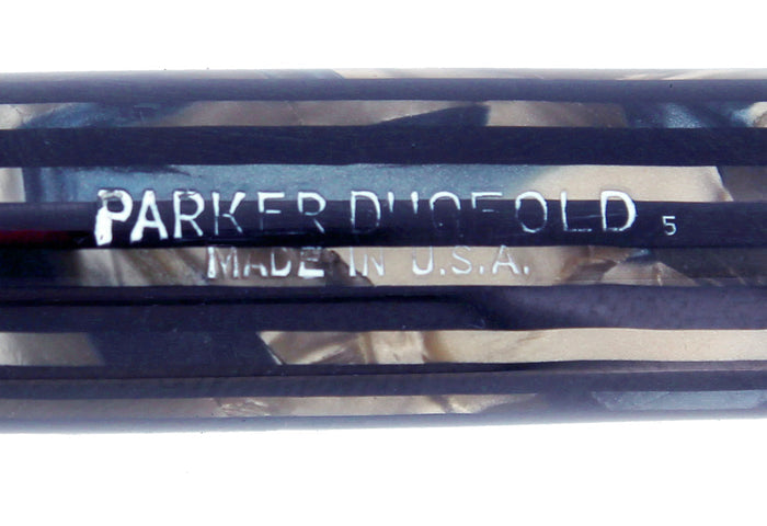 1945 PARKER SENIOR STRIPED DUOFOLD BLUE GRAY CELLULOID FOUNTAIN PEN RESTORED OFFERED BY ANTIQUE DIGGER