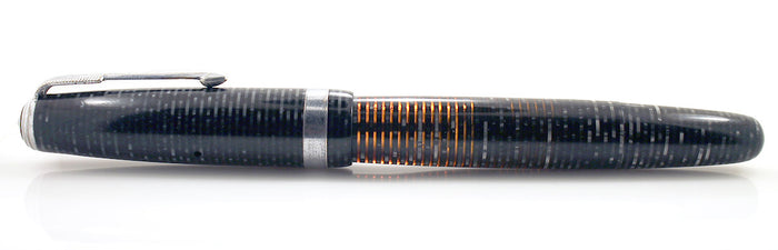 1945 PARKER SILVER PEARL VACUMATIC MAJOR FOUNTAIN PEN COIN STACKED JEWELERS BAND RESTORED OFFERED BY ANTIQUE DIGGER