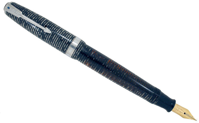 1945 PARKER SILVER PEARL VACUMATIC MAJOR FOUNTAIN PEN M to BB FLEX NIB RESTORED OFFERED BY ANTIQUE DIGGER