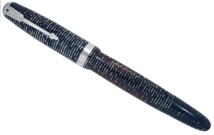 1945 PARKER SILVER PEARL VACUMATIC MAJOR FOUNTAIN PEN M to BB FLEX NIB RESTORED OFFERED BY ANTIQUE DIGGER