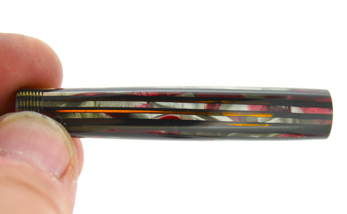 1945 PARKER STRIPED SENIOR DUOFOLD DUSTY ROSE CELLULOID FOUNTAIN PEN IN RESTORED CONDITION OFFERED BY ANTIQUE DIGGER