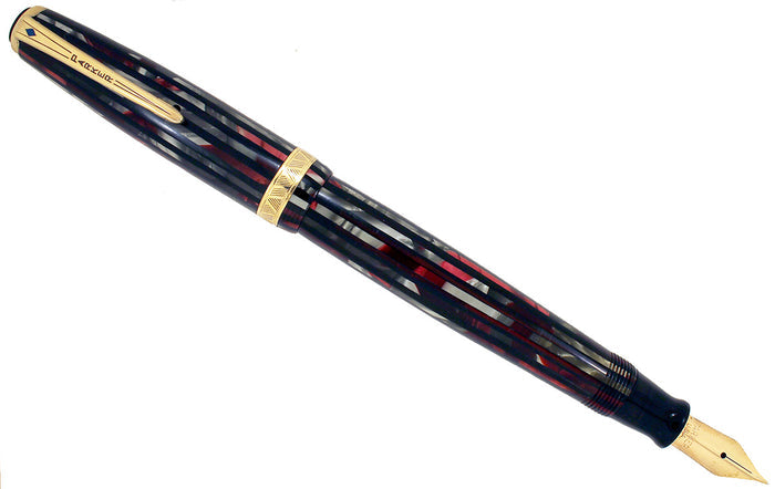 1945 PARKER STRIPED SENIOR DUOFOLD DUSTY ROSE CELLULOID FOUNTAIN PEN RESTORED OFFERED BY ANTIQUE DIGGER