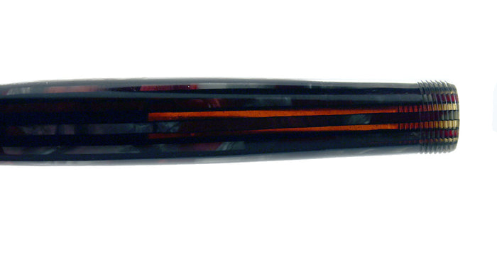 1945 PARKER STRIPED SENIOR DUOFOLD DUSTY ROSE CELLULOID FOUNTAIN PEN RESTORED OFFERED BY ANTIQUE DIGGER