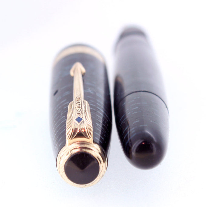 1945 PARKER VACUMATIC MAJOR AZURE BLUE PEARL FOUNTAIN PEN RESTORED OFFERED BY ANTIQUE DIGGER